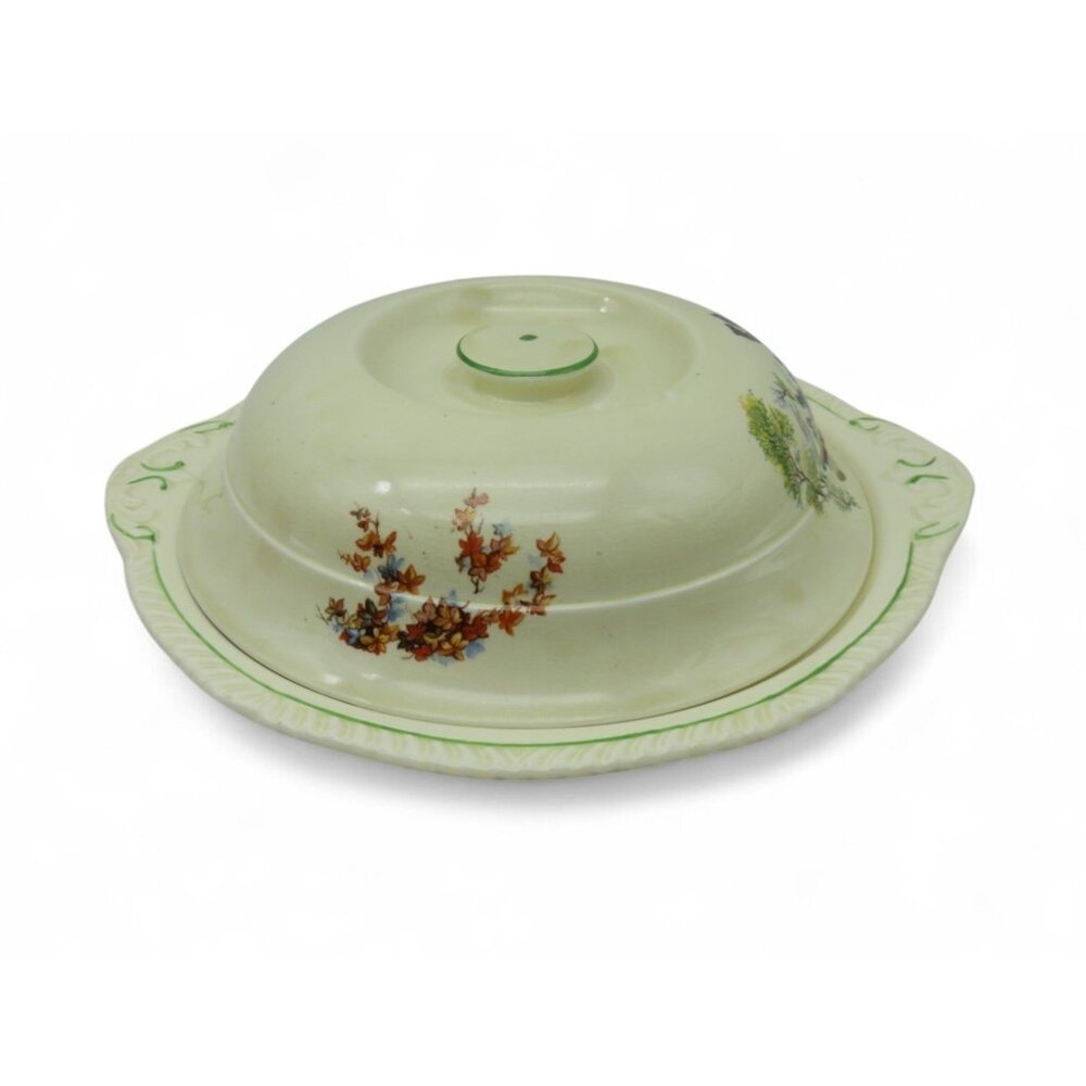 Staffordshire Vegetable Dish Horse Coach Pale Green 1930s England Vintage